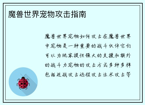 魔兽世界宠物攻击指南